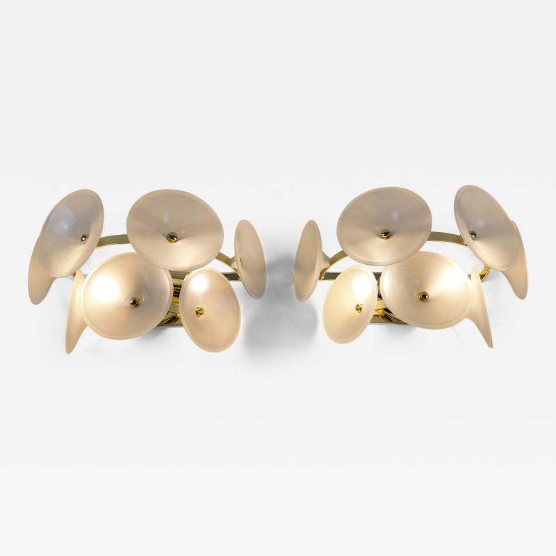  JL Light Style Pair of Murano glass wall sconces with satin Trumpets
