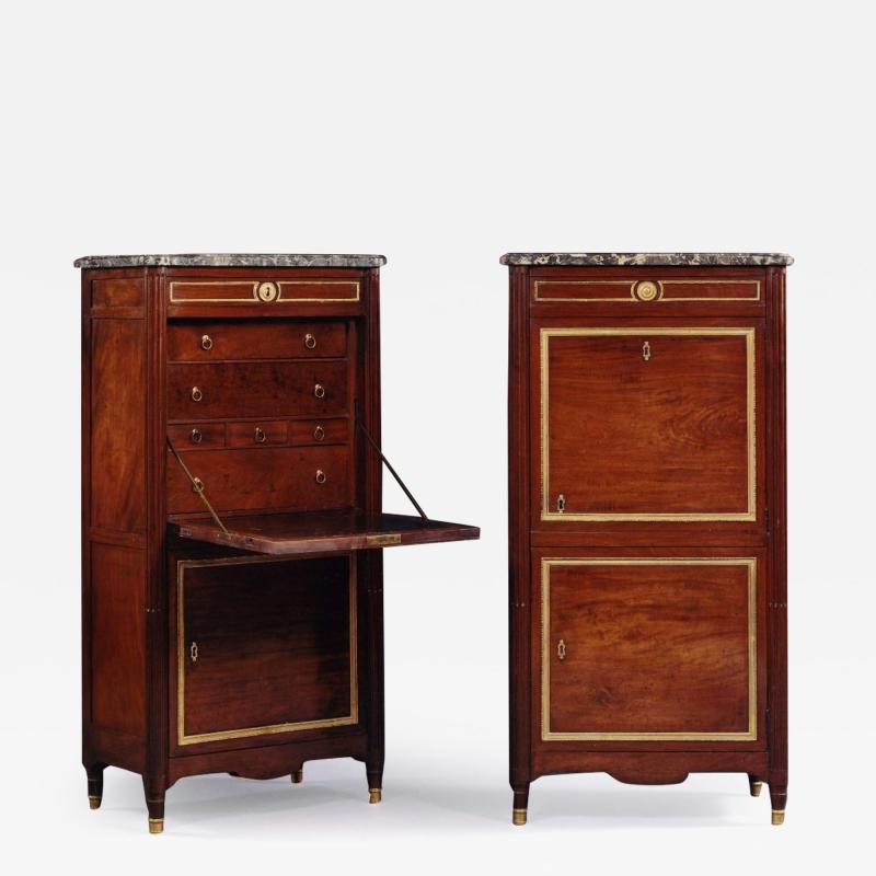  JOSEPH CANABAS 9260 A RARE PAIR OF MAHOGANY AND GILT BRONZE MOUNTED SECRETAIRE