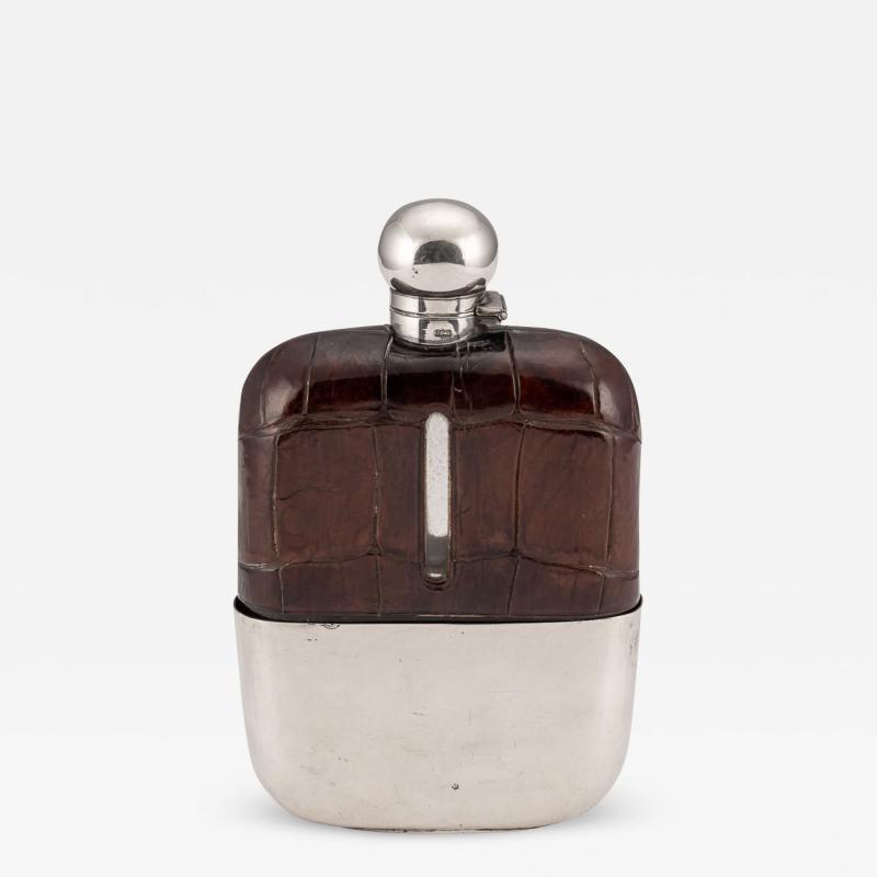  James Dixon Sons 20th Century Silver Plated Leather Hip Flask James Dixon Sons c 1900