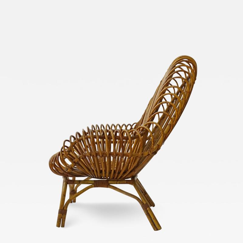  Janine Abraham Dirk Jan Rol Large Italian 1950s Bamboo and Wicker Armchair