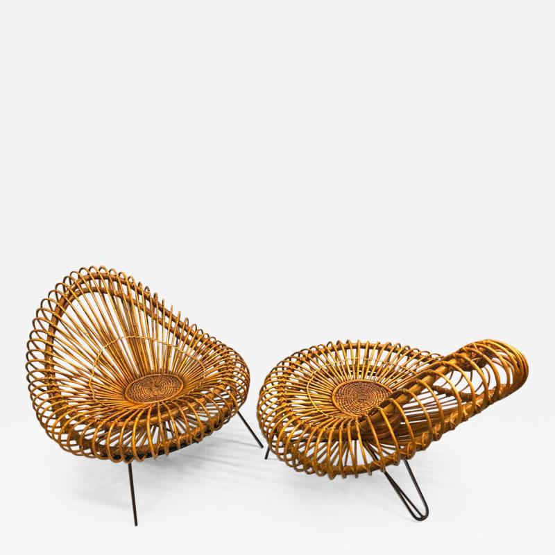  Janine Abraham Dirk Jan Rol Pair of French Midcentury Rattan Lounge Chairs by Janine Abraham Dirk Jan Rol