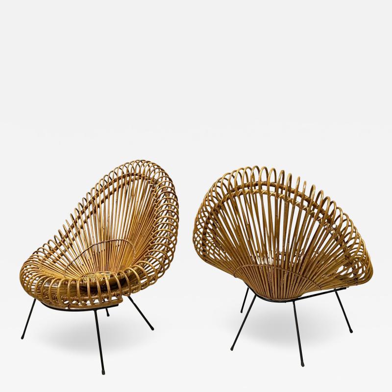  Janine Abraham Dirk Jan Rol Pair of Large French Rattan Lounge Chairs by Janine Abraham Dirk Jan Roi