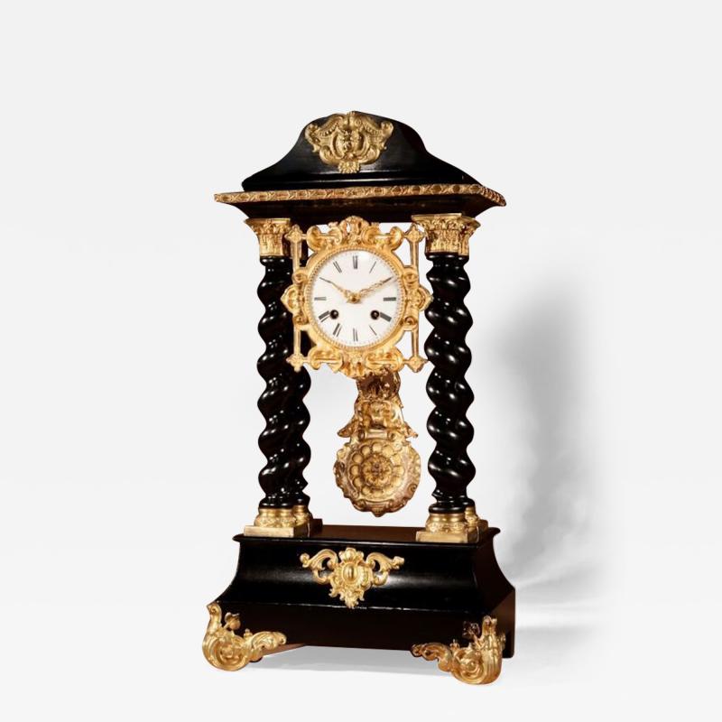  Japy Freres Unusual French Ebonised And Gilded Portico Mantel Clock Circa 1870