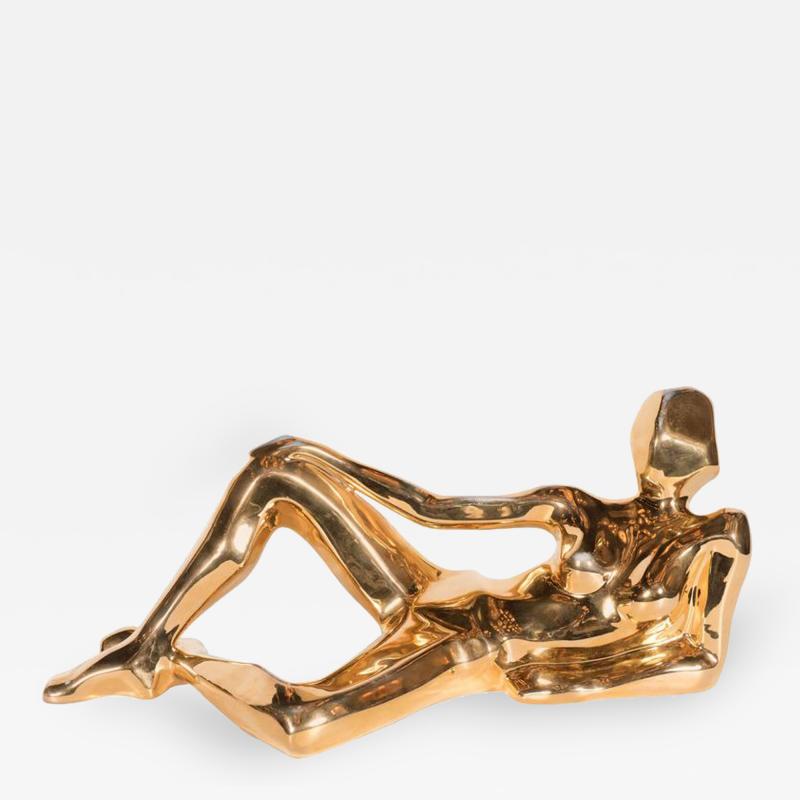  Jaru Mid Century Modernist 24 Karat Gold Plate Sculpture of a Woman in Repose by Jaru