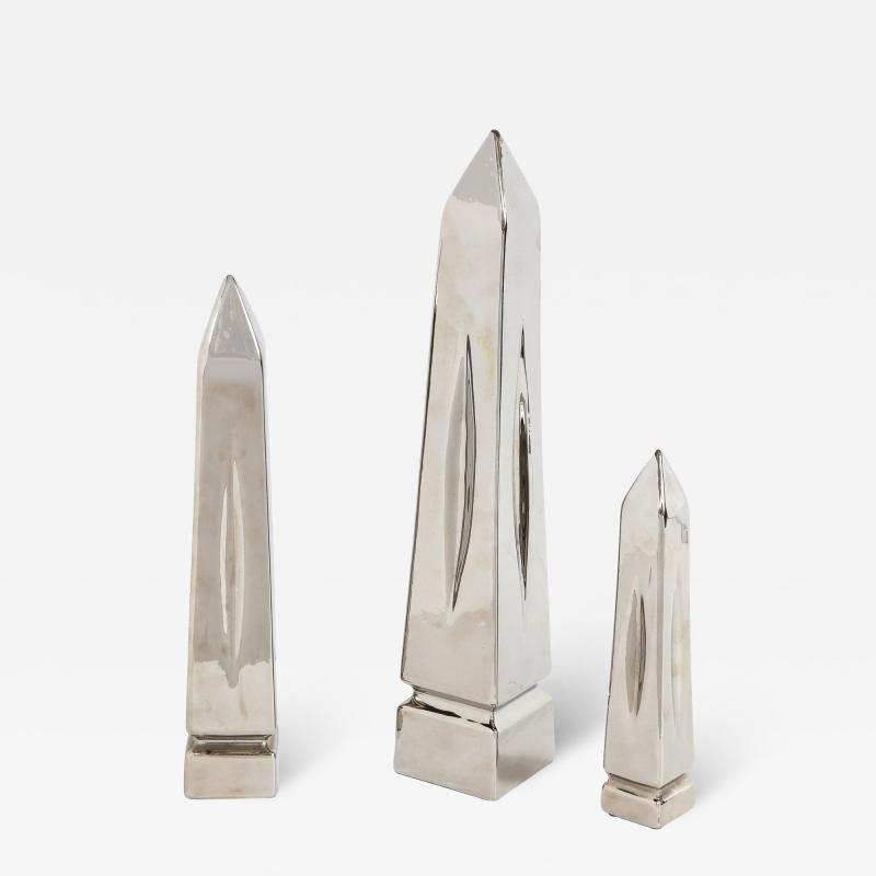  Jaru Set of Three Mid Century Modern Platinum Plated Obelisk Sculptures Signed Jaru