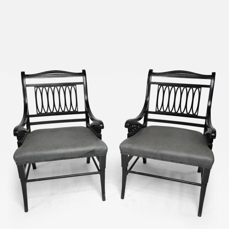  Jas Shoolbred Co Jas Shoolbred attributed A Pair of Anglo Japanese Ebonized Open Armchairs