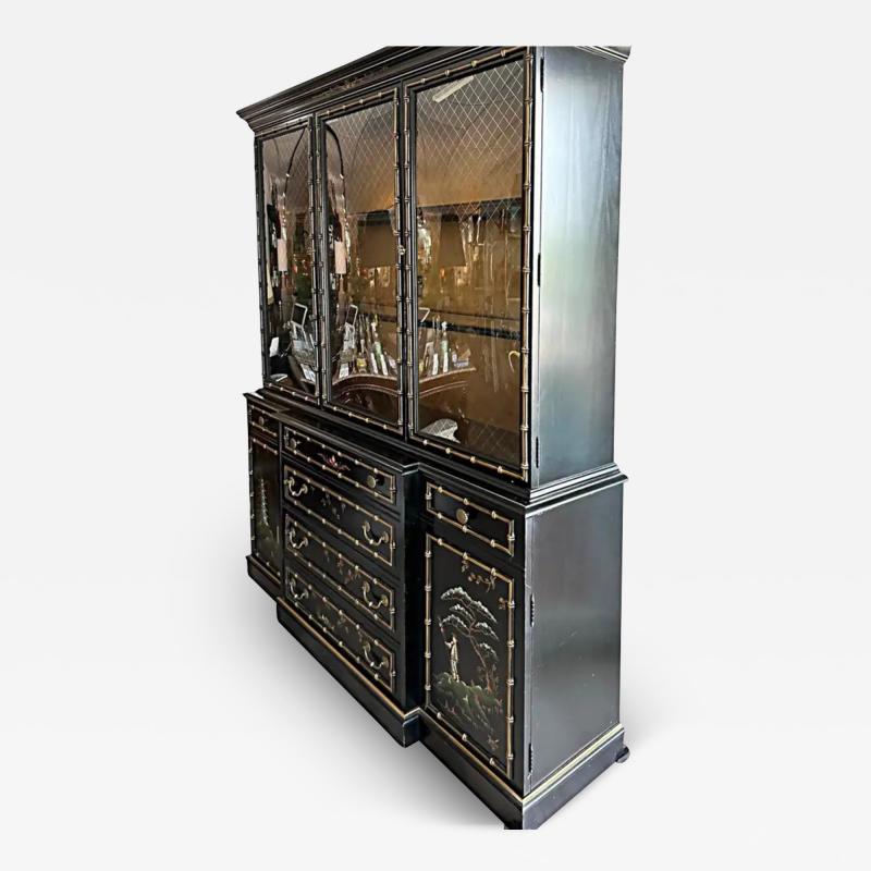  Jasper Furniture Company Jasper Chinoiserie Breakfront Secretary Gilt Lacquer Bubble Glass