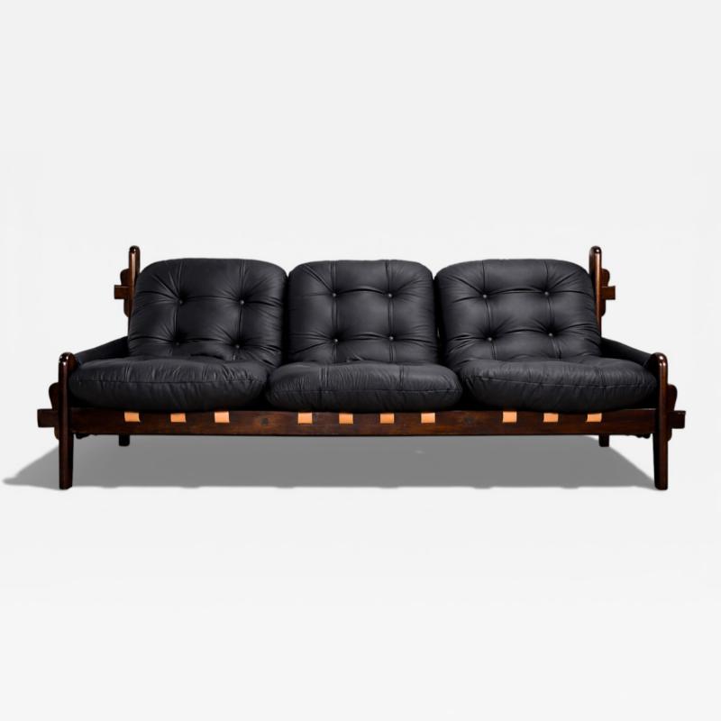  Jean Gillion Brazilian Modern Leather Sofa in Rosewood Leather by Jean Gillon 1970s