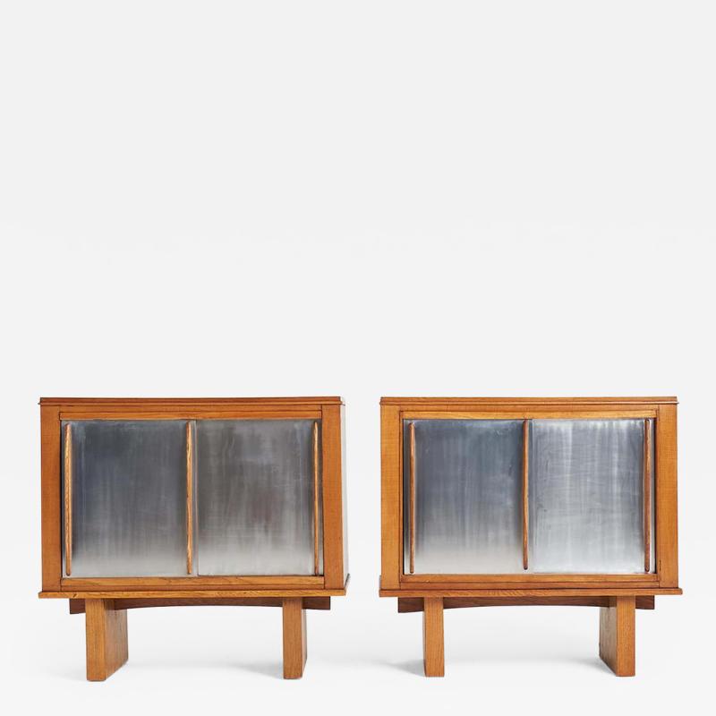  Jean Prouv Re Editions Pair of Oak and Aluminium Cabinets in the Manner of Charlotte Perriand