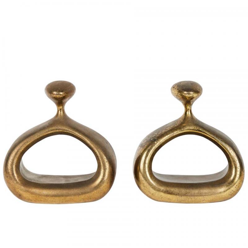 Jenfred Ware 1950s Ben Seibel Tall 'Stirrup' Bookends in Brass for