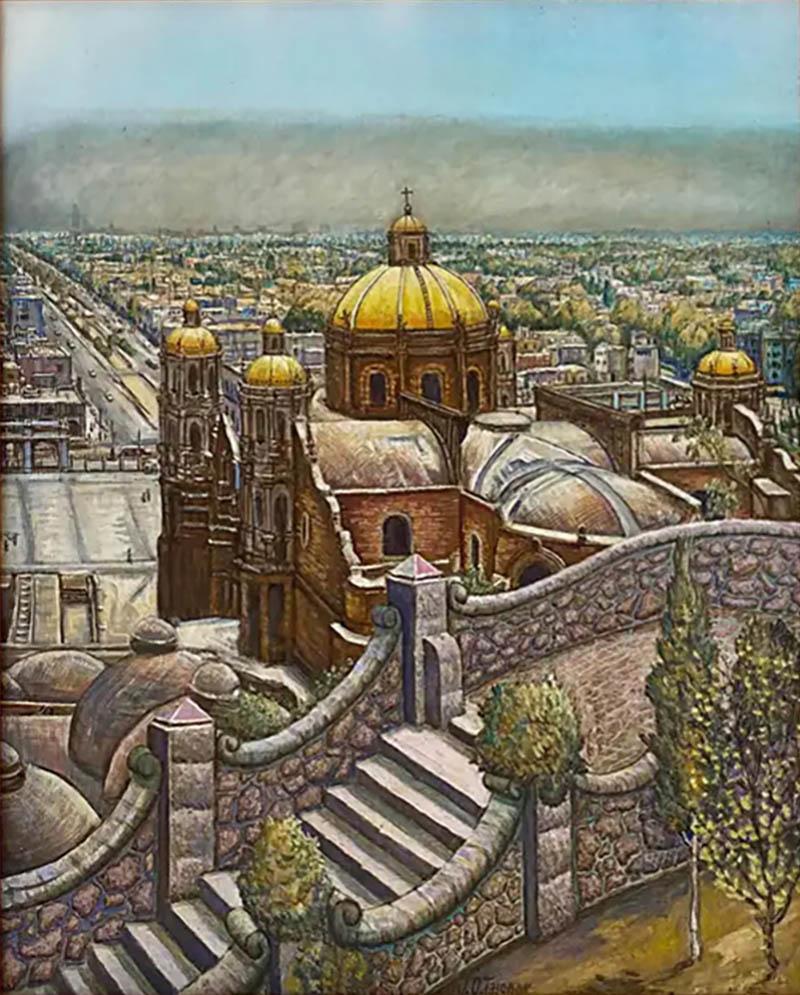  Jesus Ortiz Tajonar Zocalo Oil Painting by Mexican Artist Jesus Ortiz Tajonar