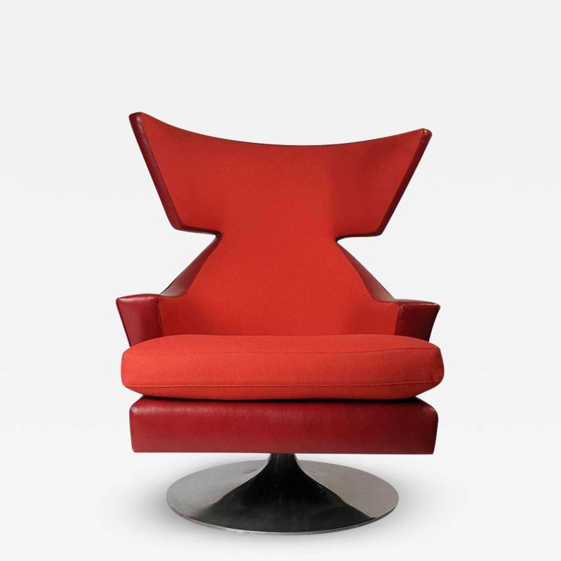  Joe D urso Knoll Leather Wing Back Swivel Lounge Chair Designed by Joe D urso