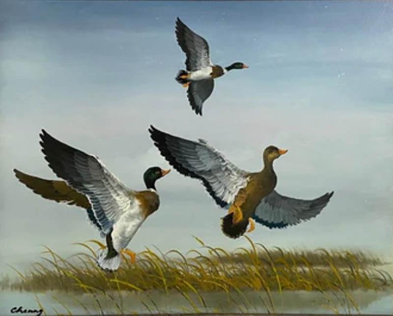  John Cheng John Cheng Oil Painting Entitled Quite Flight 