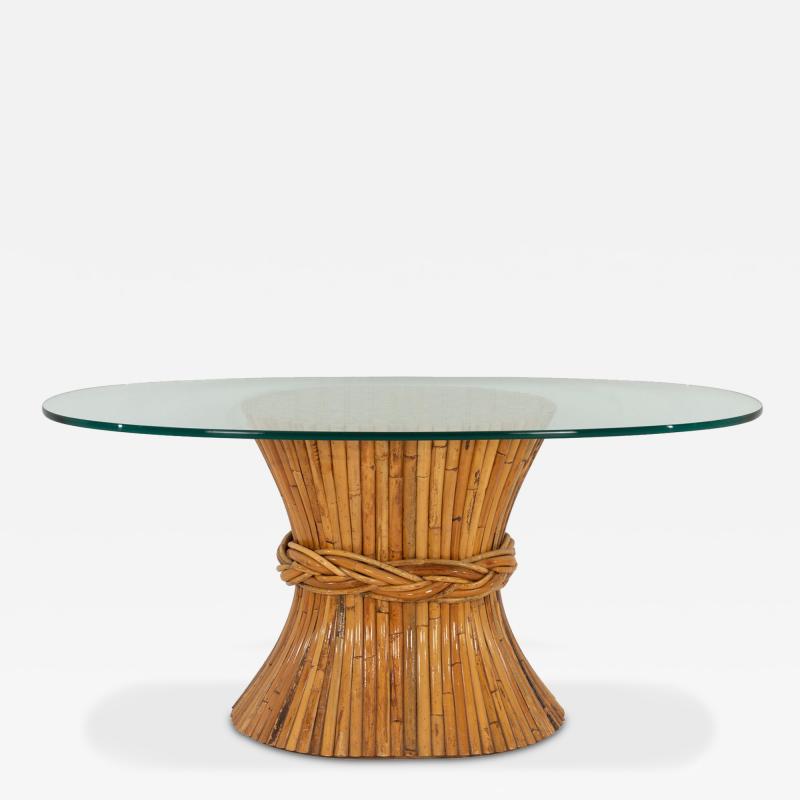  John Elinor McGuire McGuire Sculptural Rattan Bamboo Sheaf of Wheat Oval Console Table