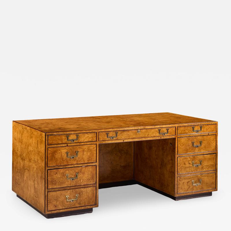  John Widdicomb Co Widdicomb Furniture Co John Widdicomb Mid Century Burlwood and Brass Campaign Executive Desk