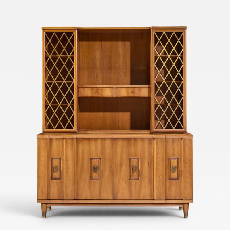  John Widdicomb Co Widdicomb Furniture Co John Widdicomb Mid Century Walnut and Brass Credenza with Hutch
