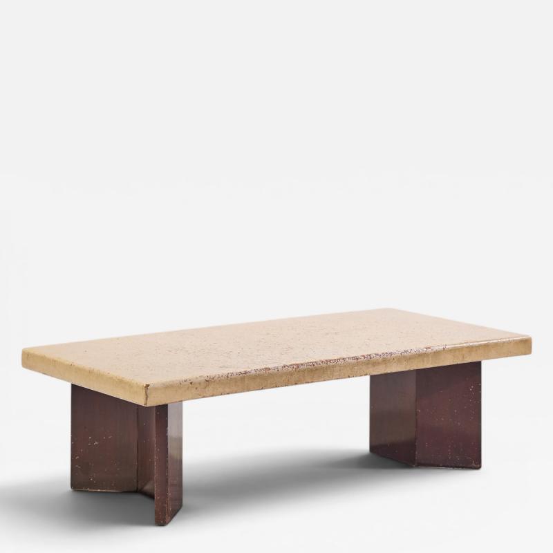  Johnson Furniture Paul Frankl for Johnson Furniture Mid Century Mahogany and Cork Coffee Table