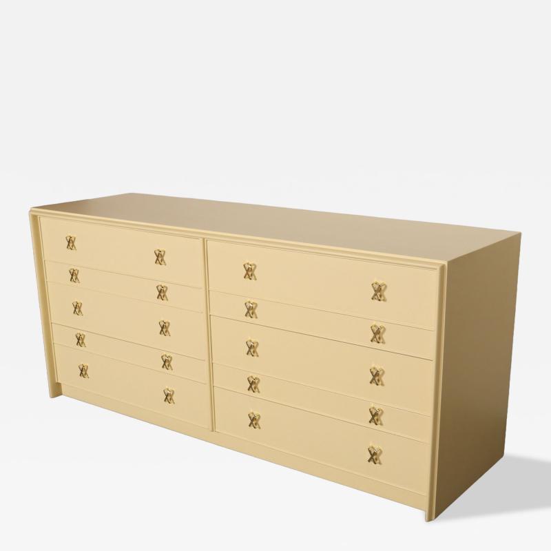  Johnson Furniture Vintage Ten Drawer Dresser Debonaire Cabinet with Brass X Pulls by Paul Frankl