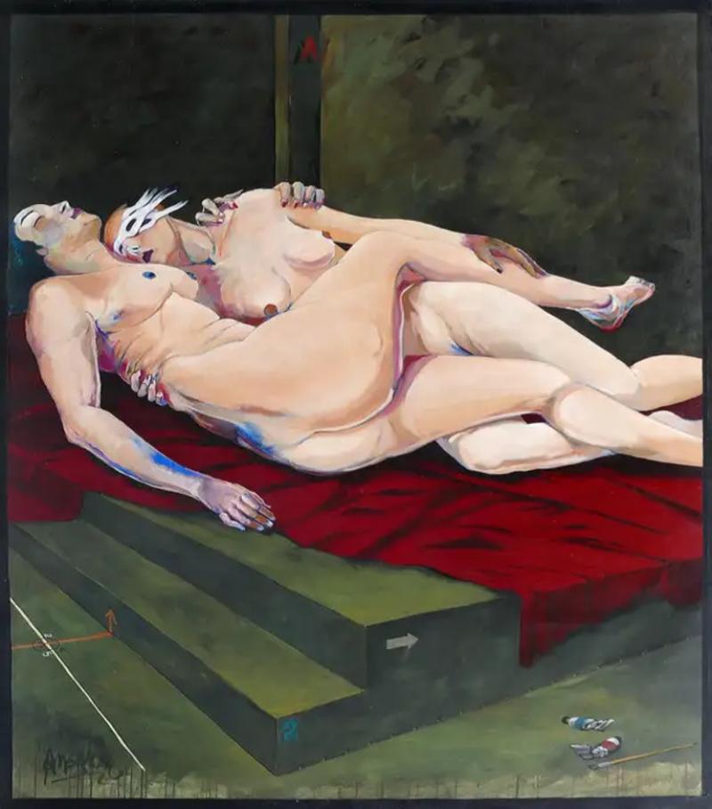  Jose Maria Ansalone Monumental Jose Mario Ansalone Lovers Oil Painting on Canvas Argentine Artist