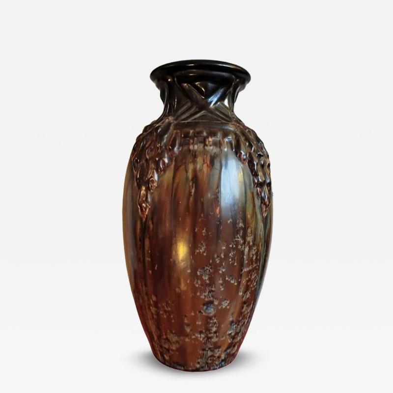 Joseph Mougin Nancy Large Art Deco Stoneware Vase by Mougin Nancy Bronze Flamb Crystalline Glaze