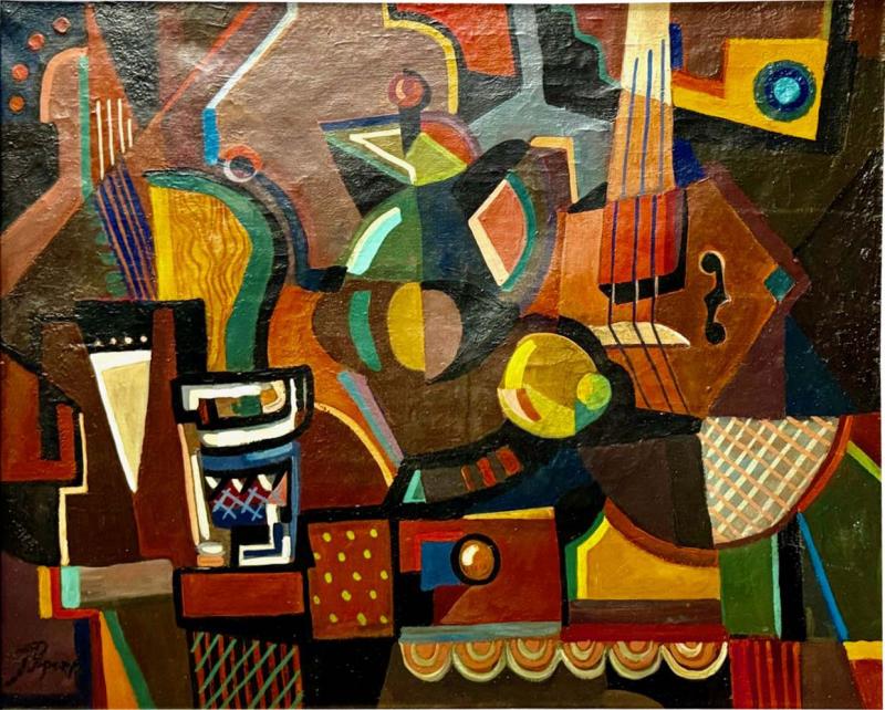  Jozef Popczyk Jozef Popczyk Cubist Art Deco Painting Music Still Life