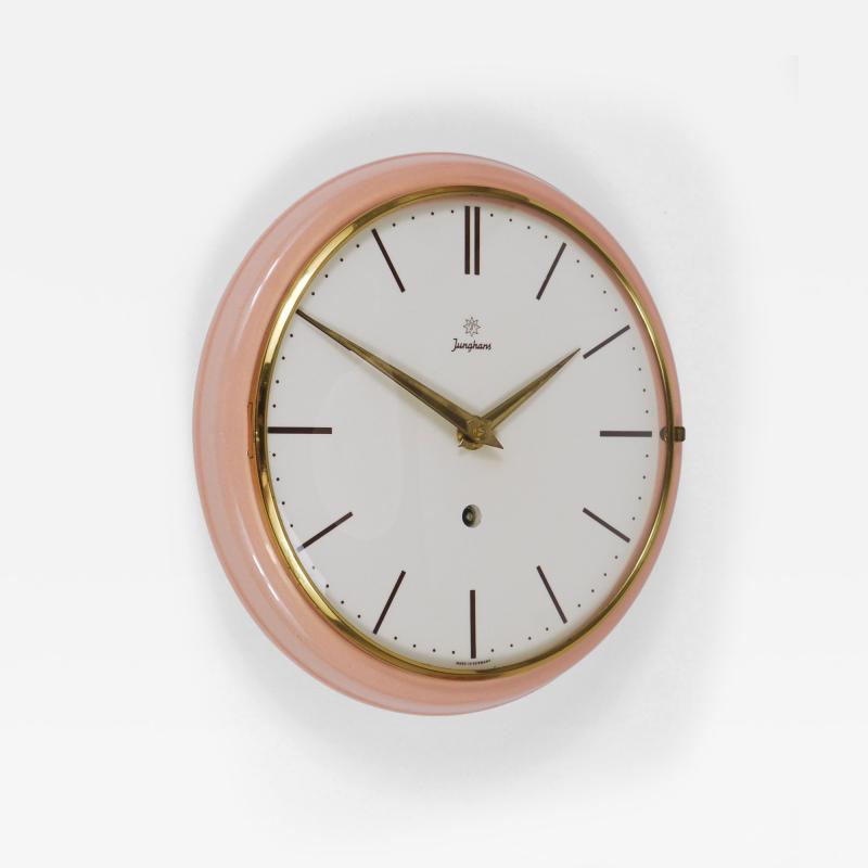  Junghans Uhren GmbH Junghans Large Pink Max Bill Style Midcentury Wall Clock Germany 1950s
