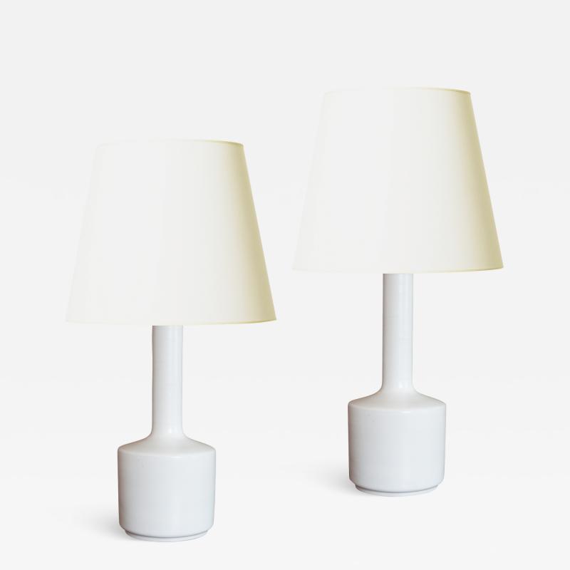  K hler Kahler Pair of Tall Table Lamps in Satin White Glaze by K hler Keramik