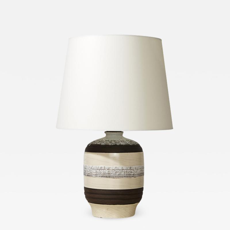 K ramos French Modernist Table Lamp with Textural Stripes by Keramos