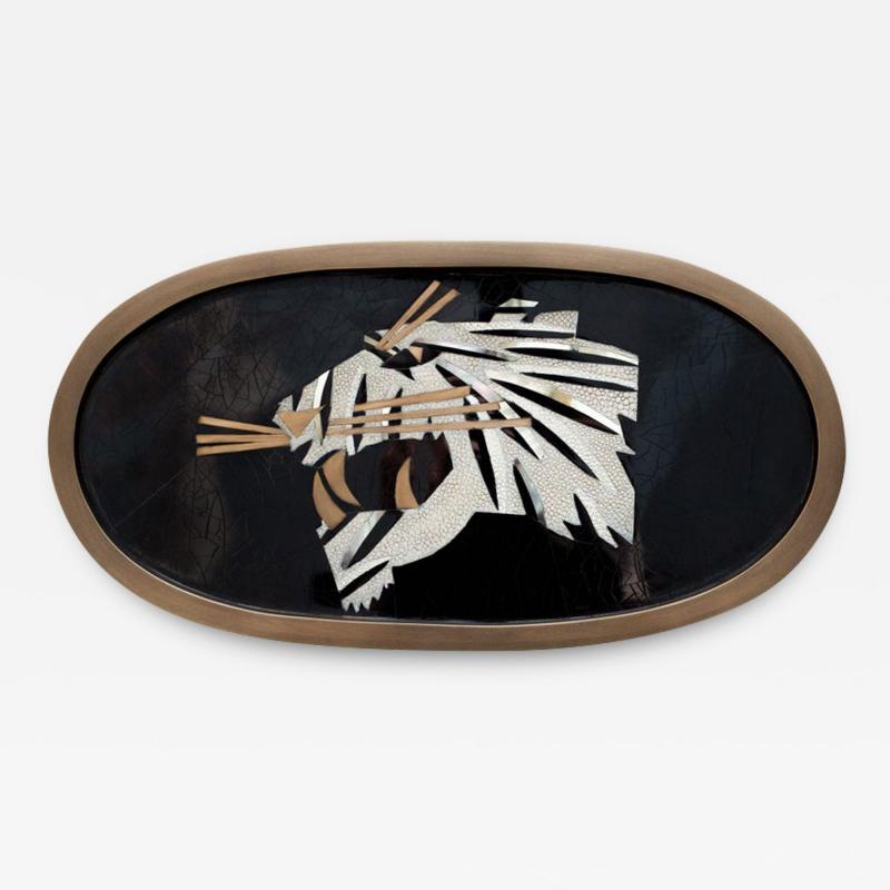  KIFU PARIS Contemporary Kifu Paris Panther Tray with Inlaid Brass Shagreen and Penshell