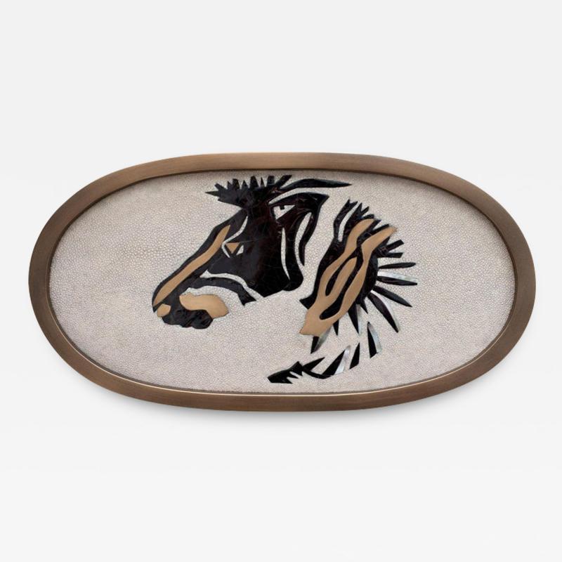  KIFU PARIS Contemporary Kifu Paris Zebra Tray with Inlaid Brass Shagreen and Penshell