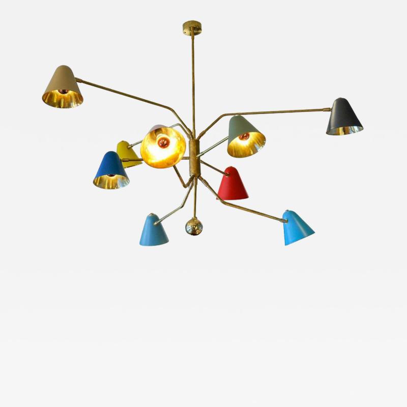  Kada Nine Directional Arms Chandelier with Colored Sconces