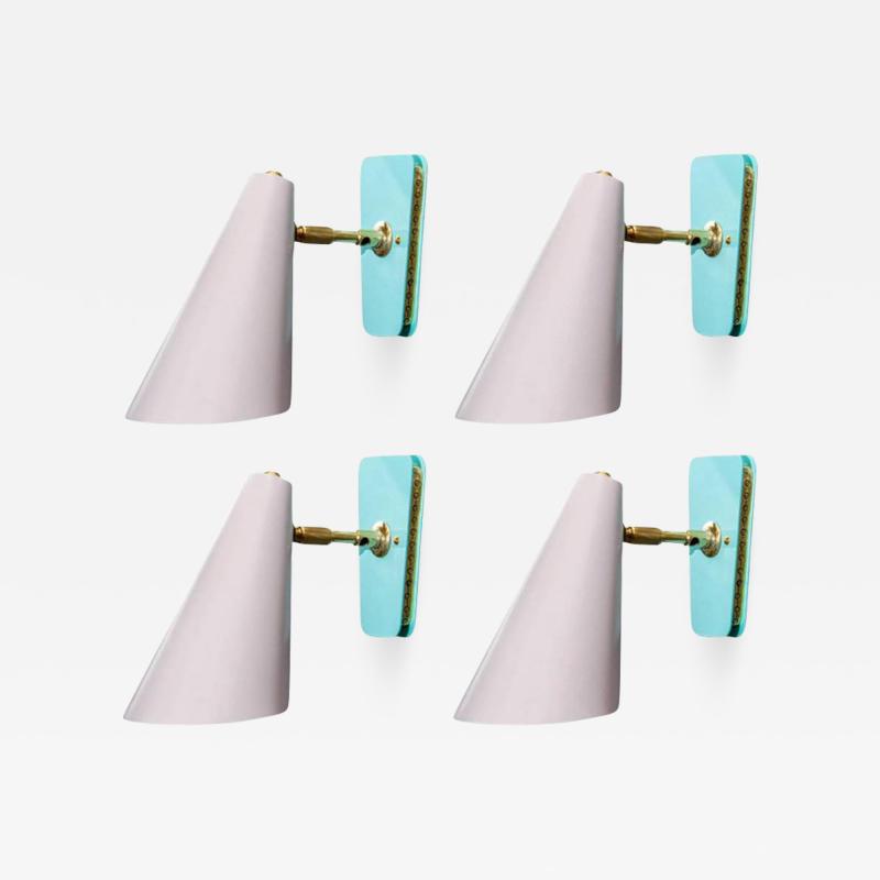  Kada Set of Four Dust Pink and Teal Cone Wall Sconces