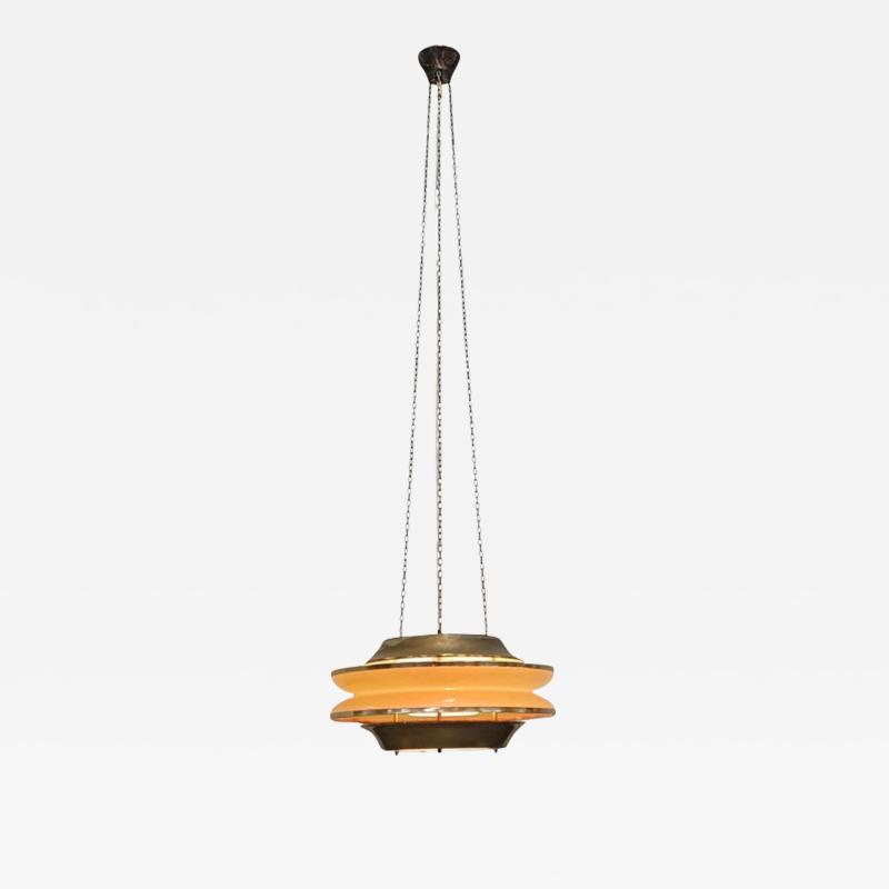  Kai Ruokonen Modernistic Slatted Kai Ruokonen Ceiling Pendant in Brass and Beige Lynx 1970s