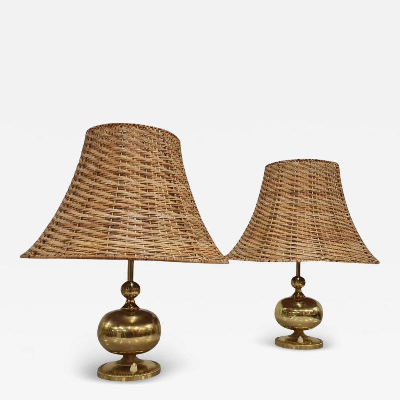  Kai Ruokonen Pair of Kai Ruokonen Finnmark Table Lamps in Brass and Rattan Lynx 1970s