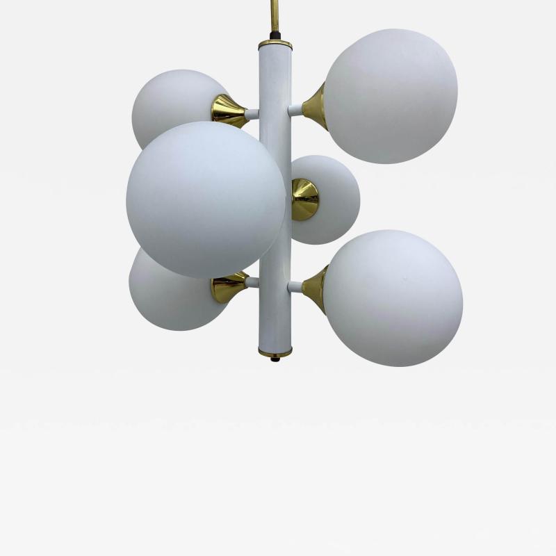  Kaiser Leuchten Kaiser Leuchten Sputnik in Brass and Metal with 6 Opaline Bulbs Germany 1970s