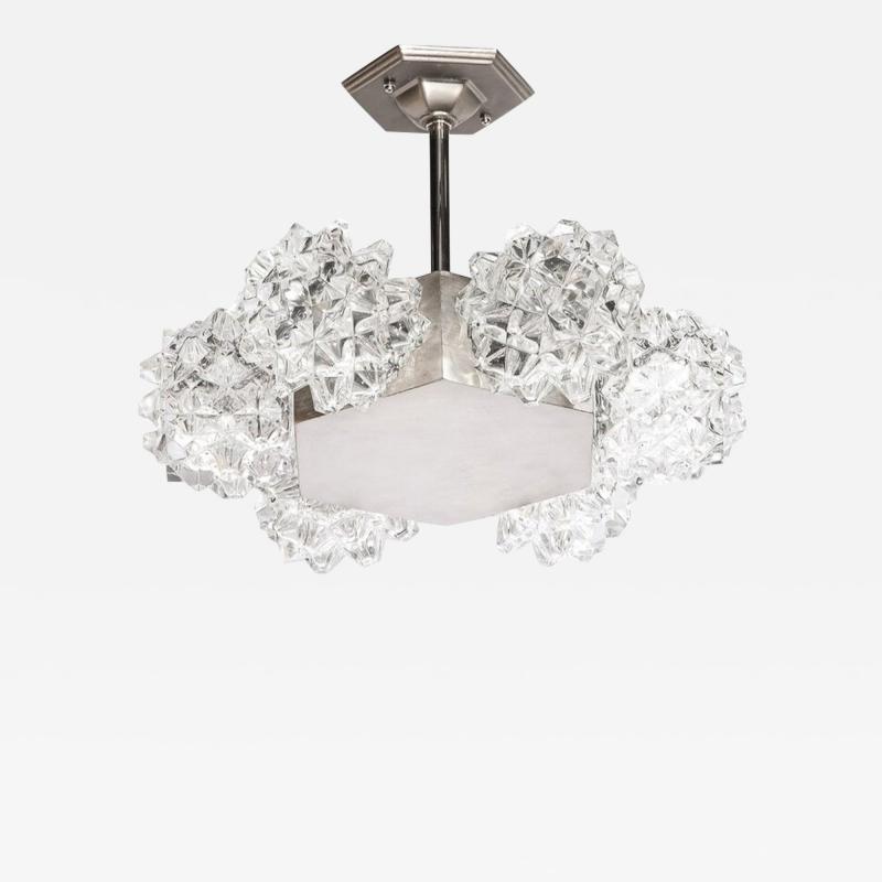  Kaiser Luchten Mid Century Hexagonal White Gold Glass Shaded Chandelier by Kaiser Luchten