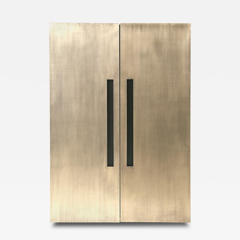  Kanttari Contemporary Black Wine Bar Cabinet in Brushed Brass Gold