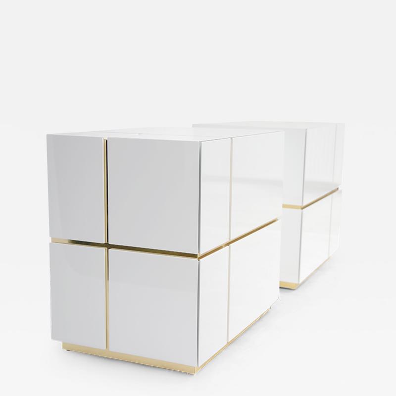  Kanttari Contemporary Cube White Black Gold Side Coffee Table or Nightstand Set of 2