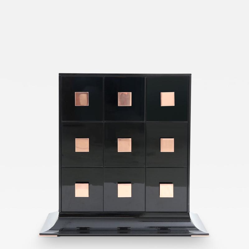  Kanttari Modern Black and Copper Chest of Drawers in High Gloss Finish