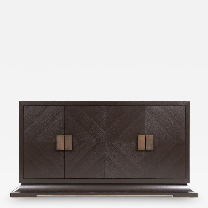  Kanttari Modern Brown Oak Sideboard Credenza Cabinet with Brass Handles