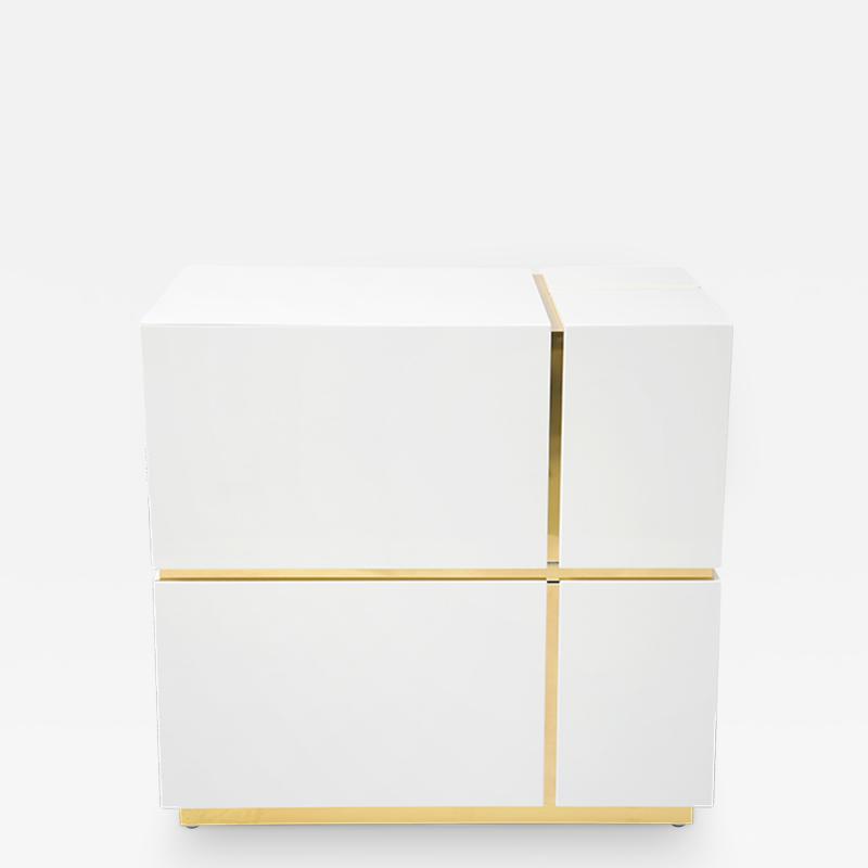  Kanttari Modern Cube White Black Gold Side Coffee Table or Nightstand