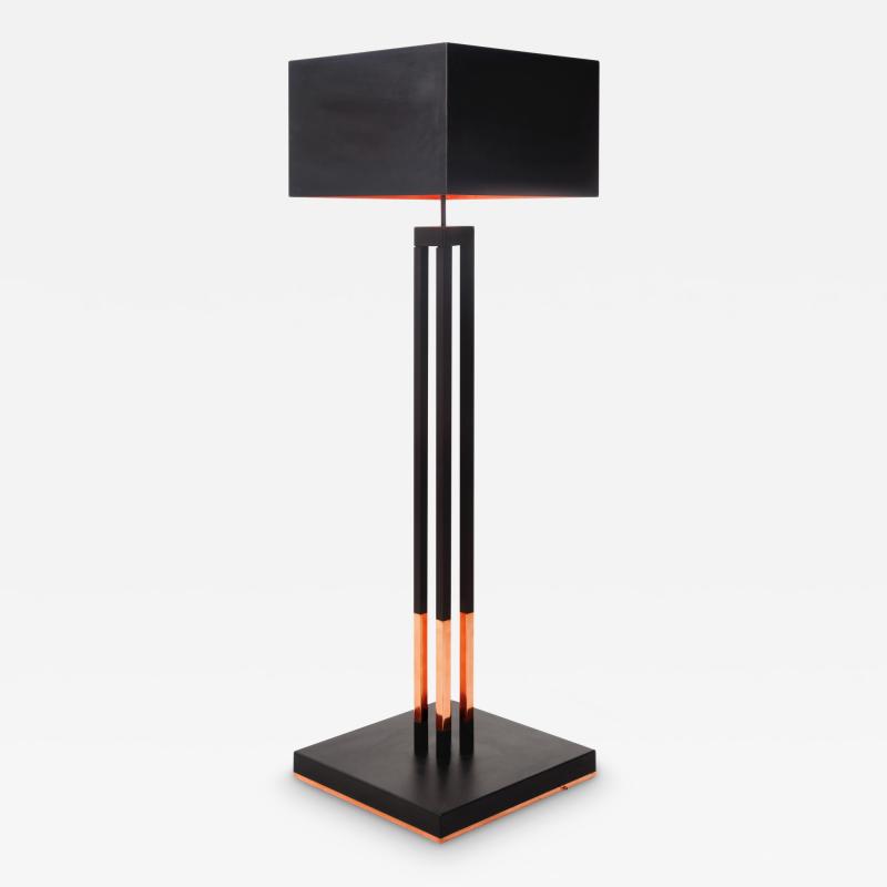  Kanttari Modern black copper floor lamp with solid oak base square