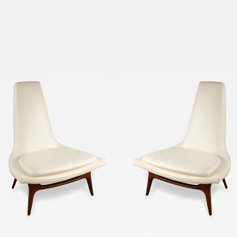  Karpen Walnut Lounge Chairs with White Vinyl
