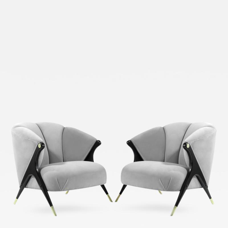  Karpen of California Modernist Karpen Lounge Chairs in Grey Velvet