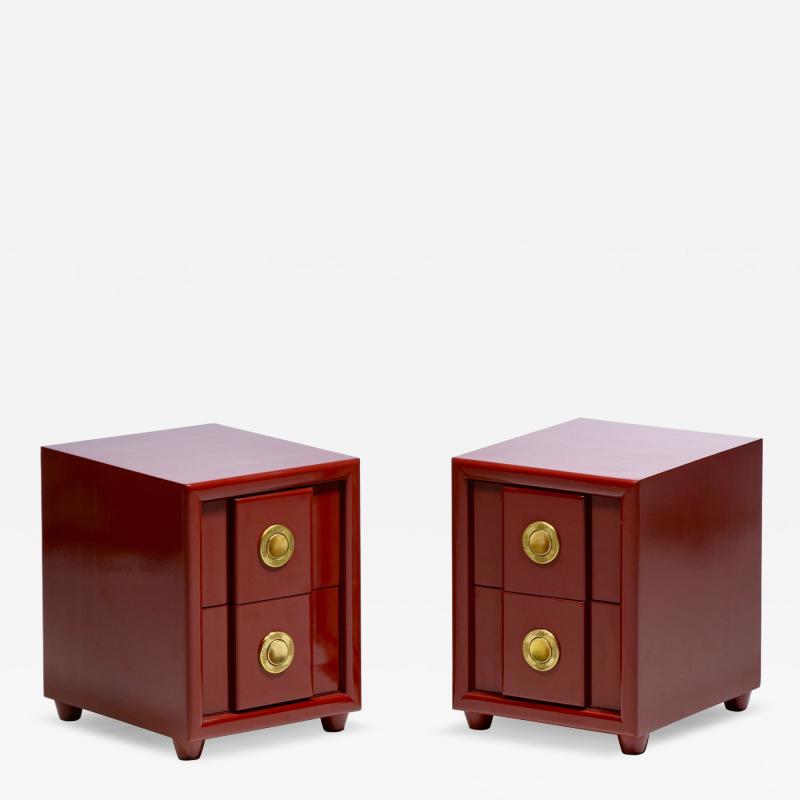  Karpen of California Pair of Karpen of California Nightstands in Sundried Tomato with Brass Hardware