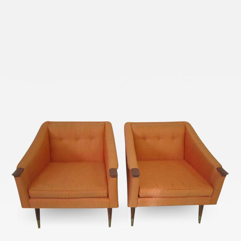  Karpen of California Unusual Pair of Signed Karpen Boxy Lounge Chairs Mid Century Modern