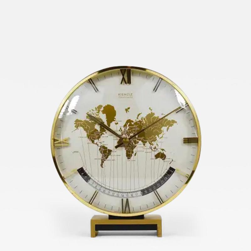  Kienzle Clocks Large Midcentury Kienzle GMT World Time Zone Brass Table Clock Germany 1960s