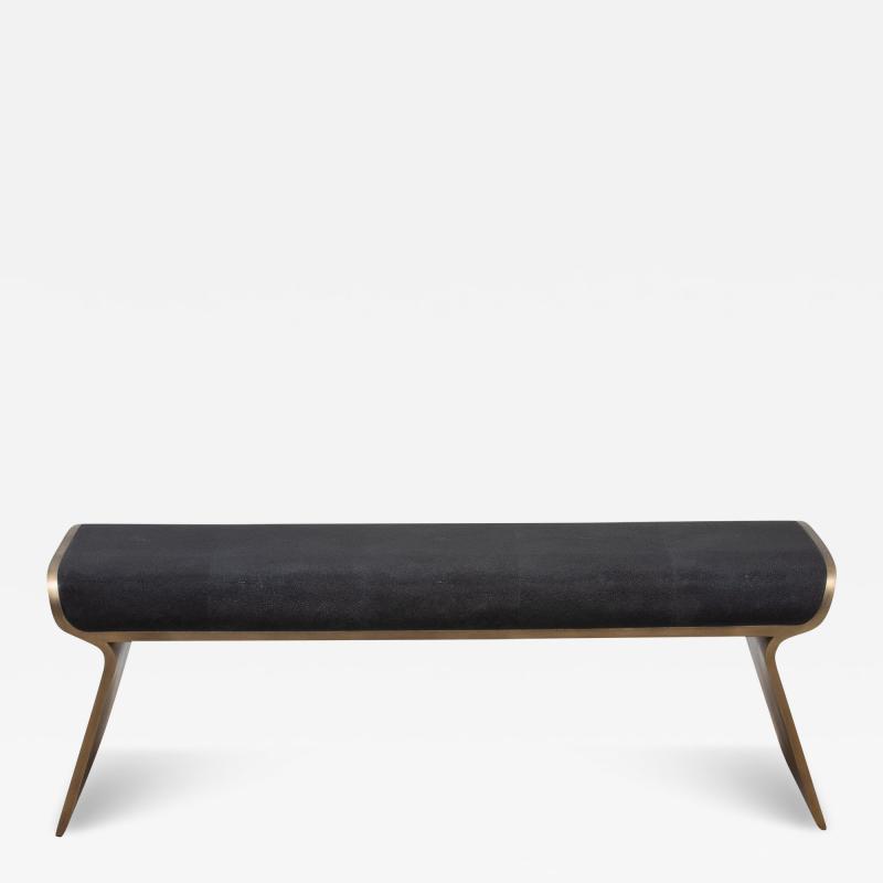  Kifu Paris Kifu Augousti Bench in Black Shagreen with Bronze Patina Brass Legs by Kifu Paris