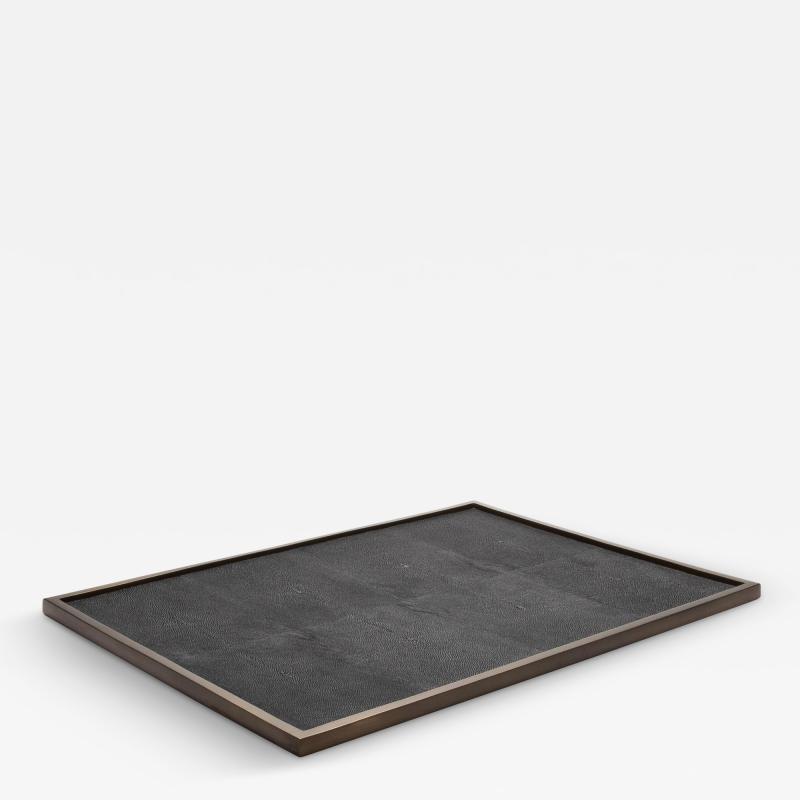  Kifu Paris Kifu Augousti Extra Large Rectangular Tray in Shagreen with Bronze Patina Brass by Kifu Paris