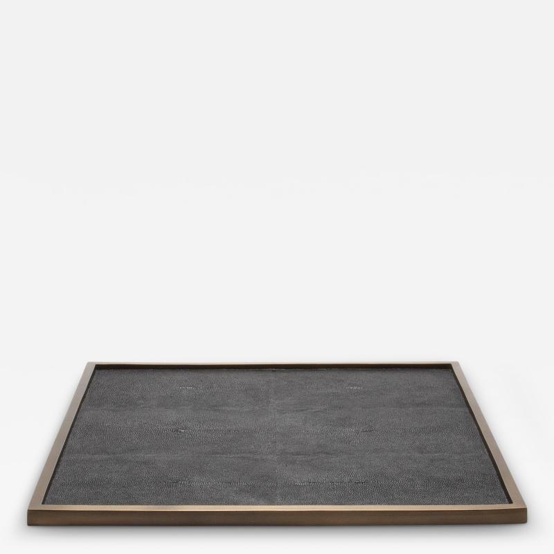  Kifu Paris Kifu Augousti Large Square Tray in Black Shagreen with Bronze Patina Brass by Kifu Paris